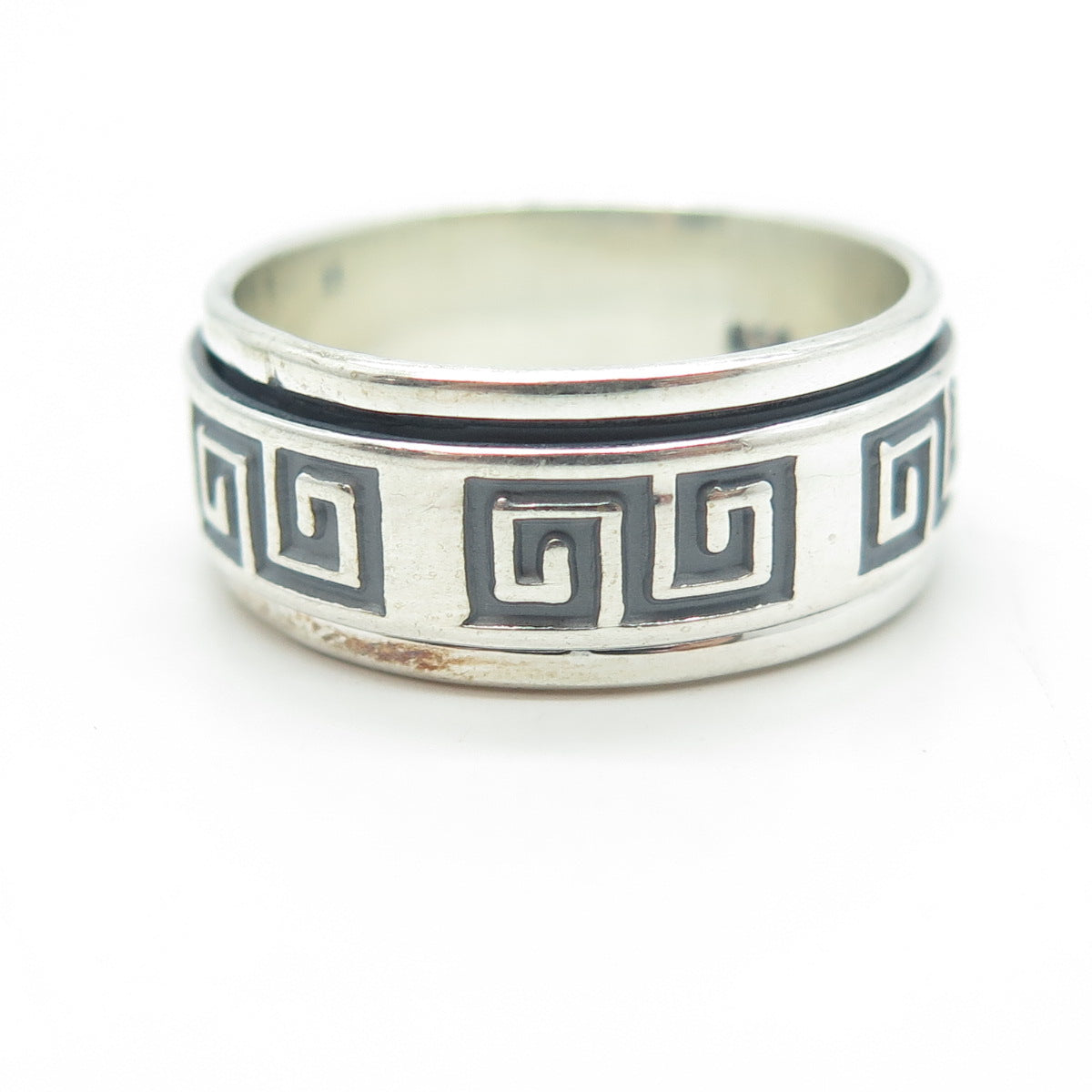 950 Silver Vintage Greek Rotating Band Ring Size 10