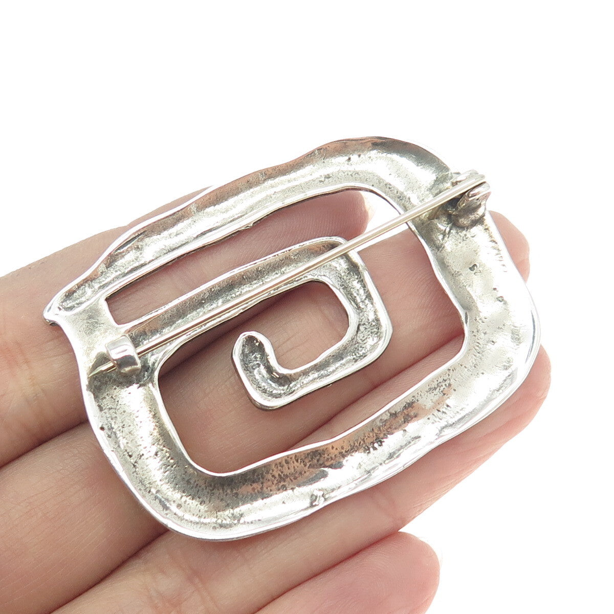 925 Sterling Silver Vintage Hammered Spiral Modernist Pin Brooch