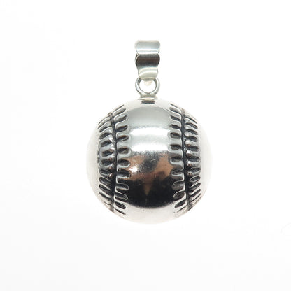 925 Sterling Silver Vintage Baseball Oxidized Charm Pendant
