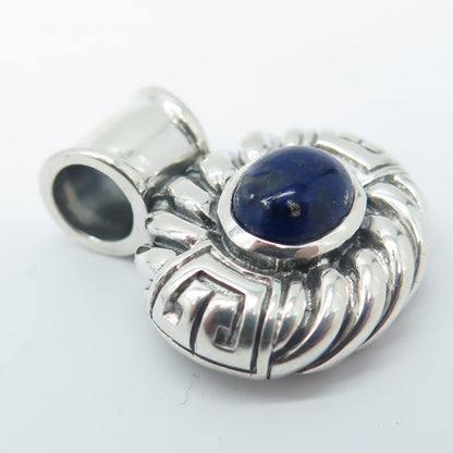 925 Sterling Silver Vintage Real Lapis Lazuli Gemstone Ribbed Slide Pendant