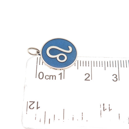 925 Sterling Silver Blue Enamel Leo Zodiac Sign Round Tag Mini Charm Pendant