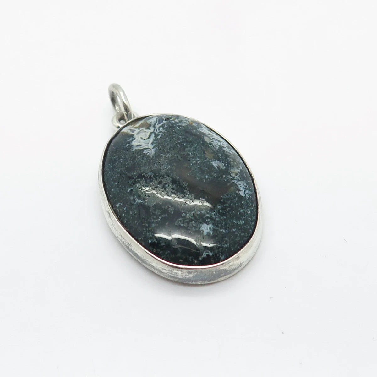 925 Sterling Silver Vintage Real Agate Gem Oval Pendant