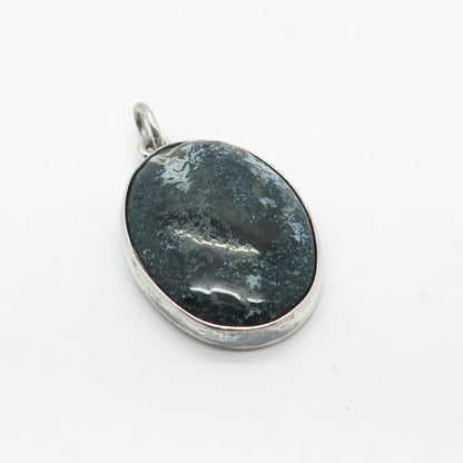 925 Sterling Silver Vintage Real Agate Gem Oval Pendant