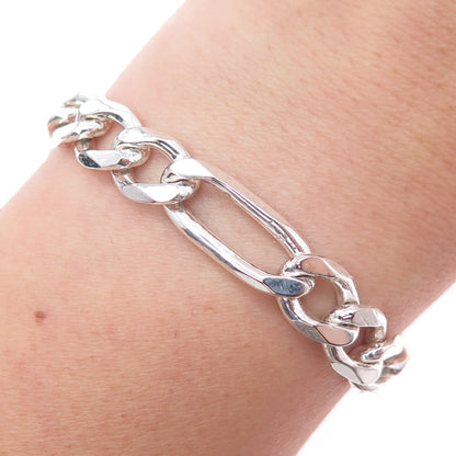 HAN 925 Sterling Silver Vintage Italy Figaro Link Bracelet 8.75"