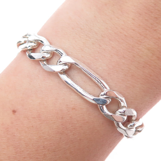 HAN 925 Sterling Silver Vintage Italy Figaro Link Bracelet 8.75"