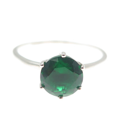 DAZZLERS 925 Sterling Silver Round-Cut Nano Chrome Diopside Ring Size 10.25