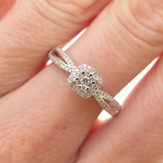 Sun 925 Sterling Silver Real Round-Cut Diamond Engagement Ring Size 7