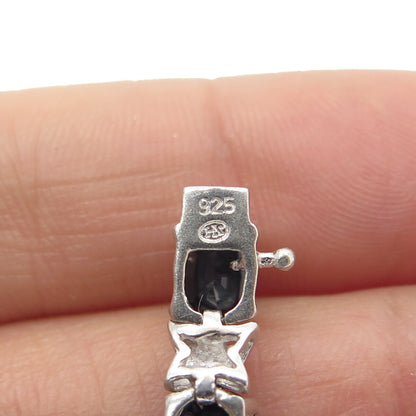 HN HENG NGAI 925 Sterling Silver Real Oval-Cut Sapphire "X" Link Bracelet 7.25"