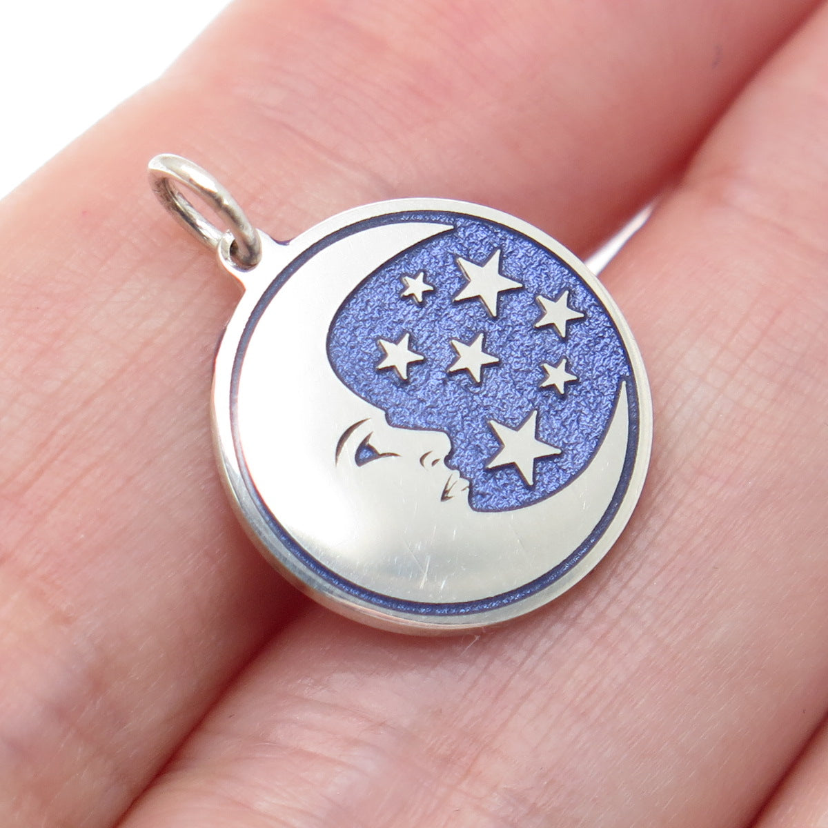 925 Sterling Silver Enamel Crescent Man in The Moon Minimalist Charm Pendant