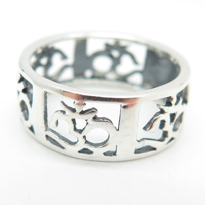 925 Sterling Silver Vintage Om Mantra Band Ring Size 10.25