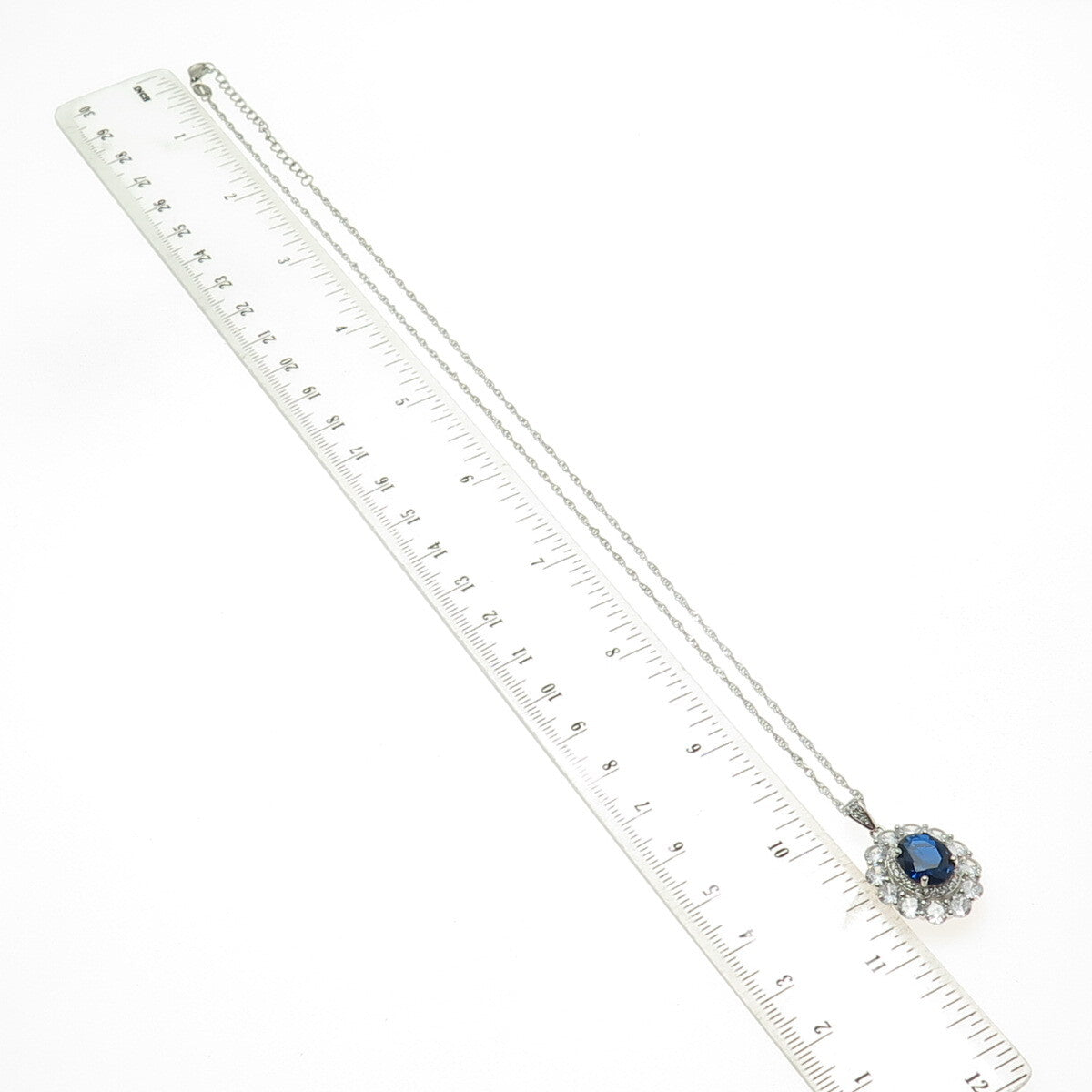 925 Sterling Silver Lab-Created Sapphire & C Z Singapore Chain Necklace 18-20"