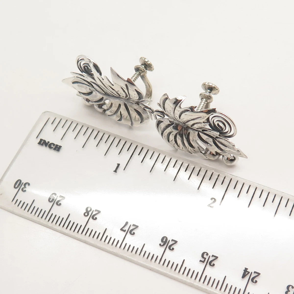 925 Sterling Silver Vintage Mexico Grape Leaf Screw Back Earrings