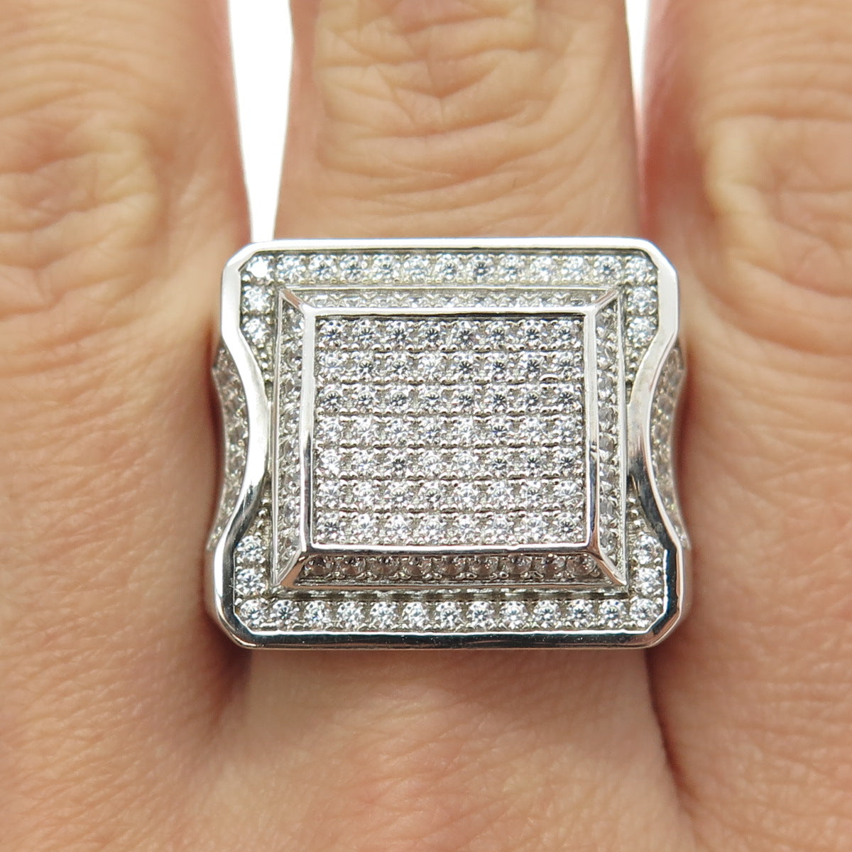 925 Sterling Silver Pave C Z Domed Ring Size 10