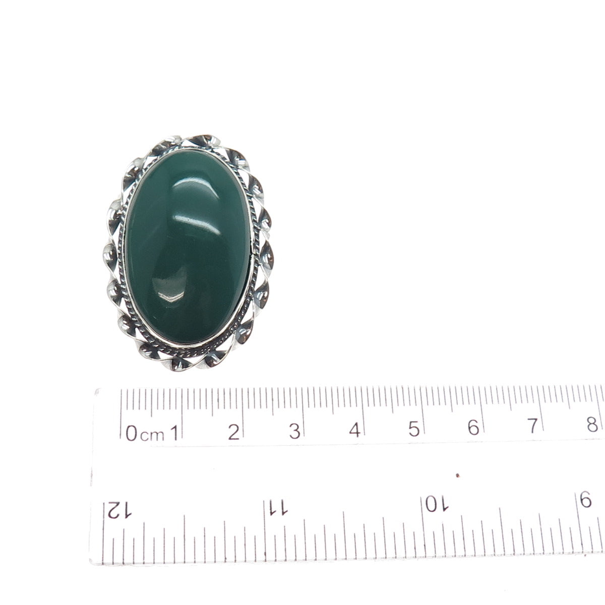 925 Sterling Silver Vintage Mexico Real Green Onyx Oxidized Pin Brooch / Pendant