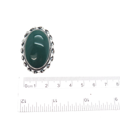 925 Sterling Silver Vintage Mexico Real Green Onyx Oxidized Pin Brooch / Pendant