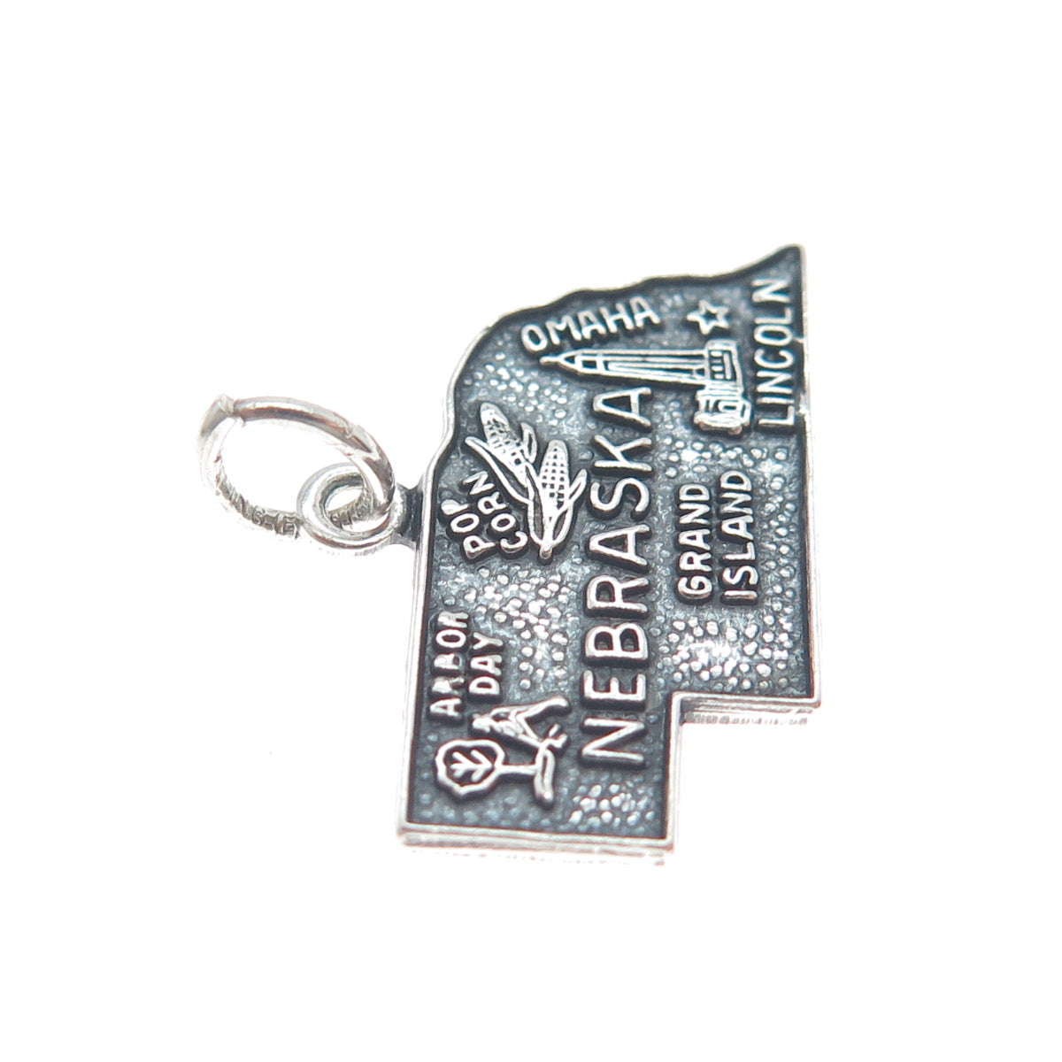 FRENCH & FRANKLIN Sterling Silver Vintage Nebraska Oxidized Minimalist Pendant