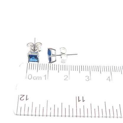 925 Sterling Silver Princess-Cut Dark Blue C Z Stud Earrings