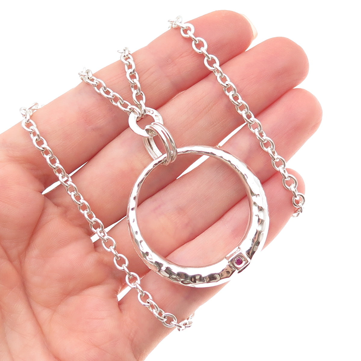 Elle 925 Sterling Silver Vintage Real Ruby Crescent Cable Chain Necklace 16-18"