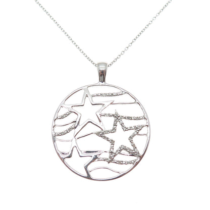 925 Sterling Silver Real Diamond Star Celestial Cable Chain Necklace 16-18"