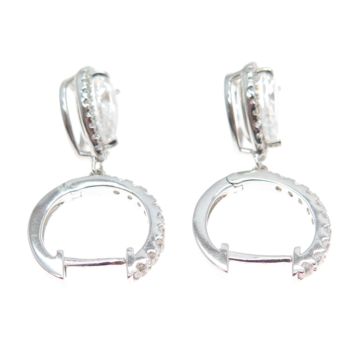 DSMK 925 Sterling Silver Pear & Round-Cut C Z Dangle Earrings