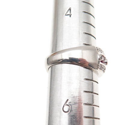 925 Sterling Silver Round-Cut Lab-Created Ruby & C Z Ring Size 5.25