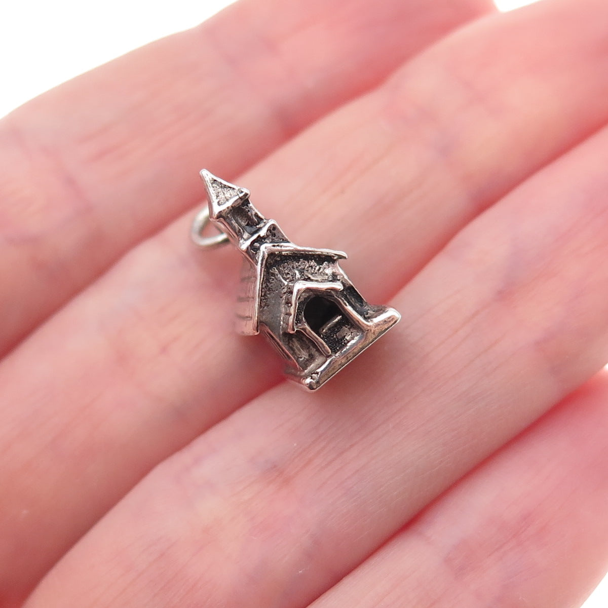 Felchcraft 925 Sterling Silver Antique Art Deco Church Oxidized 3D Charm Pendant