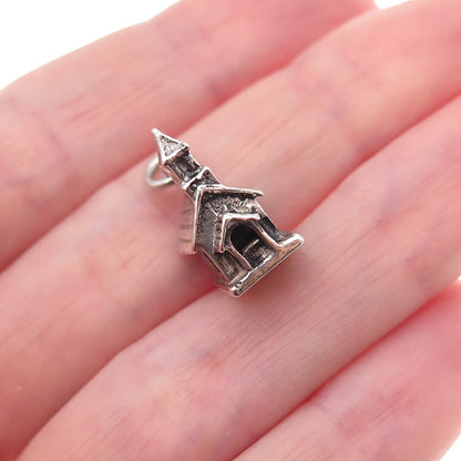 Felchcraft 925 Sterling Silver Antique Art Deco Church Oxidized 3D Charm Pendant