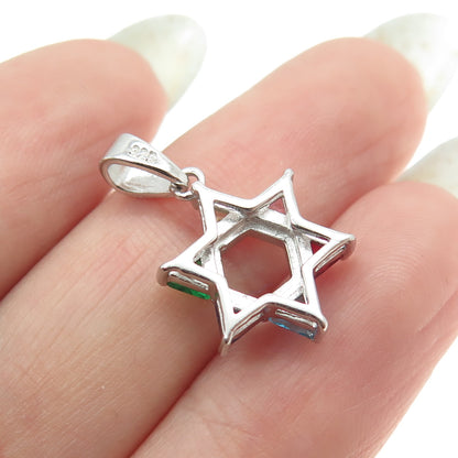 925 Sterling Silver Multi-Color C Z Star of David Judaica Pendant