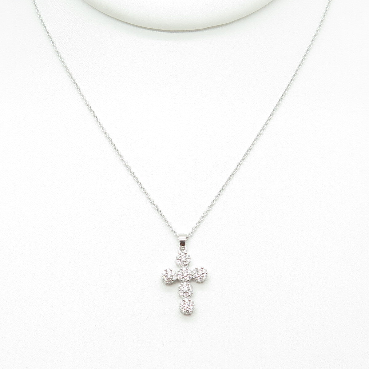 925 Sterling Silver Round-Cut C Z Sparkle Cross Cable Chain Necklace 16-18"