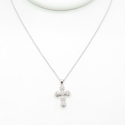 925 Sterling Silver Round-Cut C Z Sparkle Cross Cable Chain Necklace 16-18"
