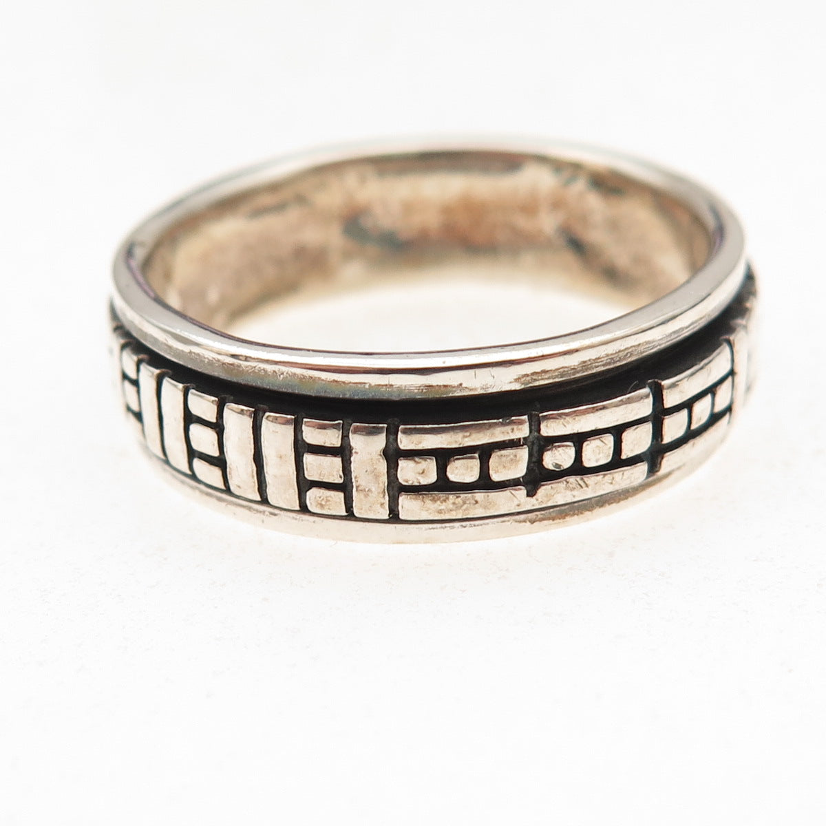 925 Sterling Silver Vintage Geometric Oxidized Rotating Band Ring Size 11.75
