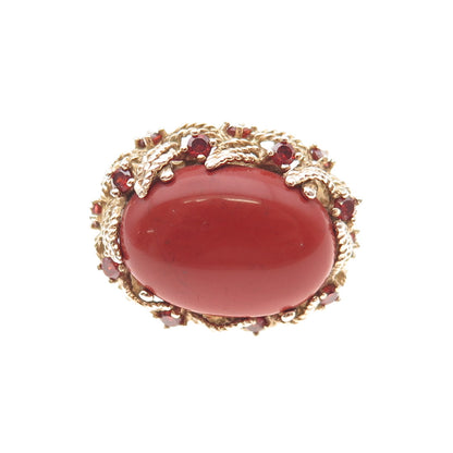 925 Sterling Silver Gold Plated Vintage Real Red Jasper & Garnet Ring Size 10