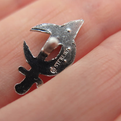 925 Sterling Silver Antique Crescent Warrior Dagger Lapel Pin (missing 6 stones)