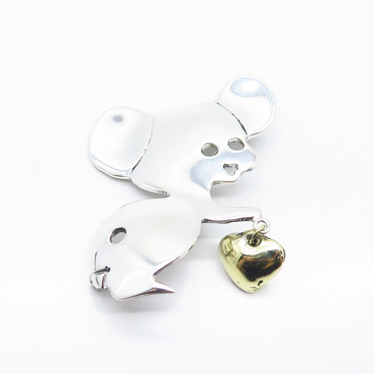 925 Sterling Silver 2-Tone Vintage Mexico Mouse & Heart Pin Brooch