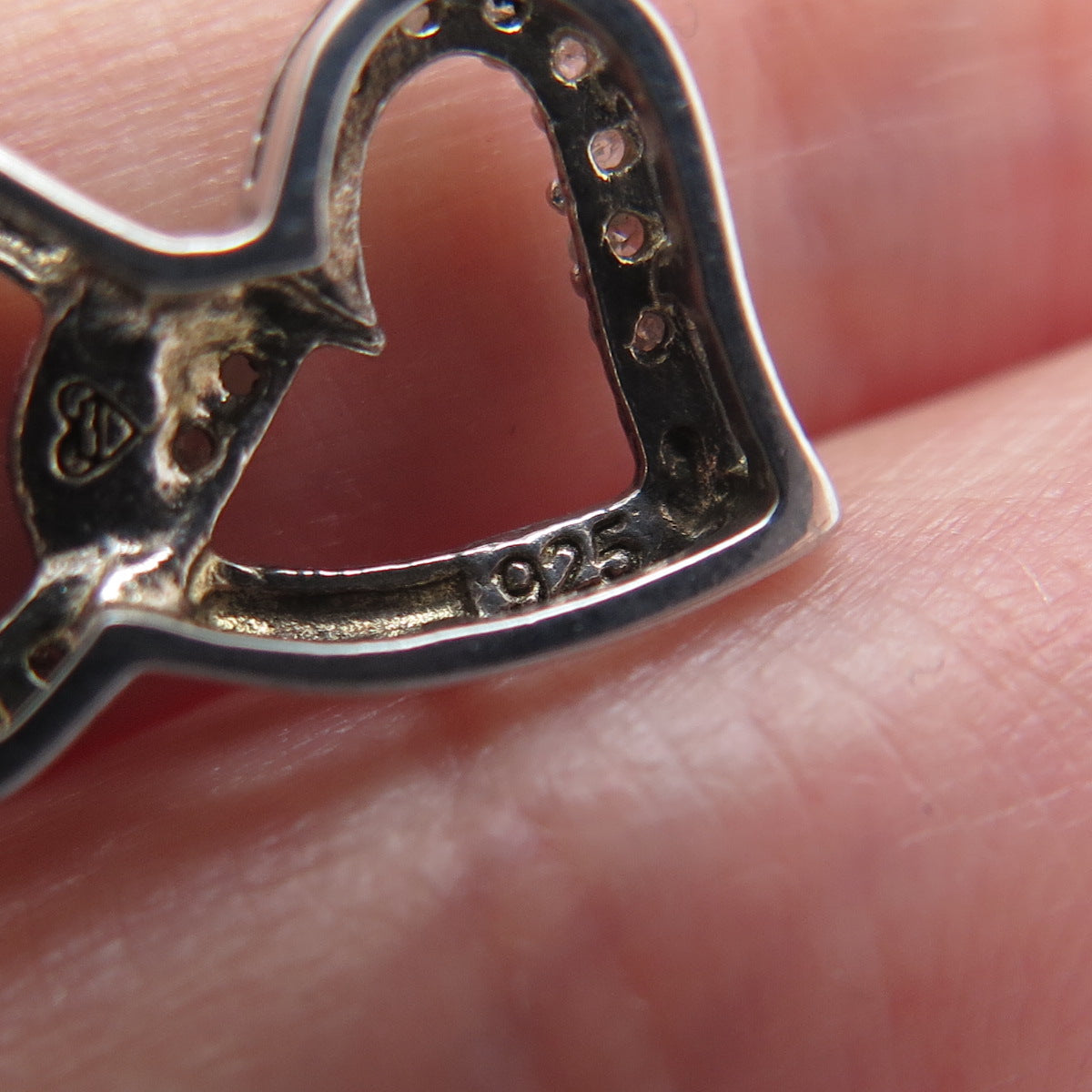 925 Sterling Silver Real Diamond Double Heart Minimalist Slide Pendant