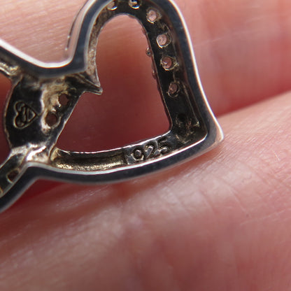 925 Sterling Silver Real Diamond Double Heart Minimalist Slide Pendant