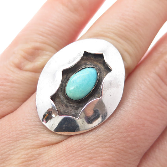 Old Pawn Sterling Silver Vintage Southwestern Turquoise Shadow Box Ring Size 6