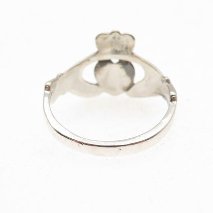 925 Sterling Silver Vintage Irish Claddagh Oxidized Ring Size 8.5