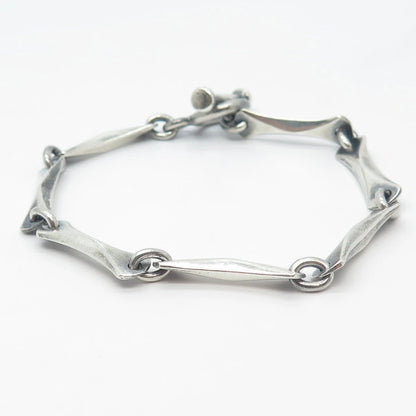 925 Sterling Silver Vintage Toggle Clasp Bamboo Link Bracelet 7.25"