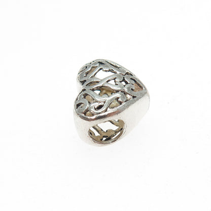 925 Sterling Silver Vintage Ornate Heart Bead Charm