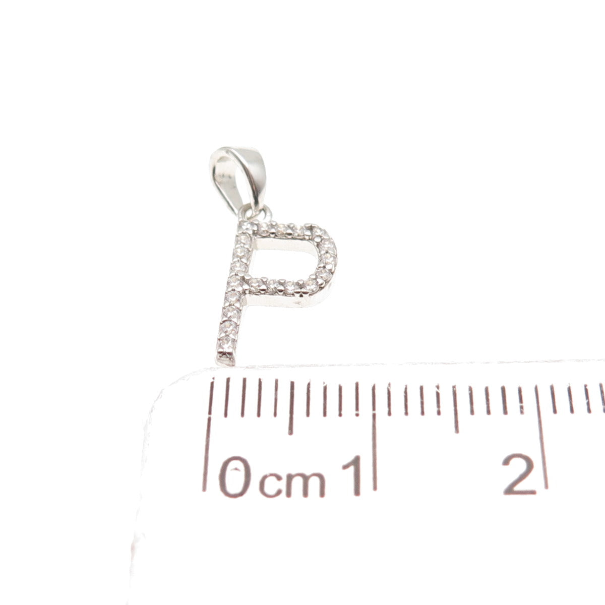 925 Sterling Silver Round-Cut C Z Letter P Initial Mini Charm Pendant