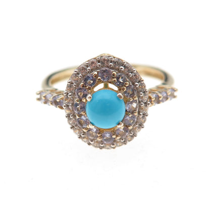 Chuck Clemency 925 Sterling Gold Plated Turquoise Tanzanite & Topaz Ring Size 8