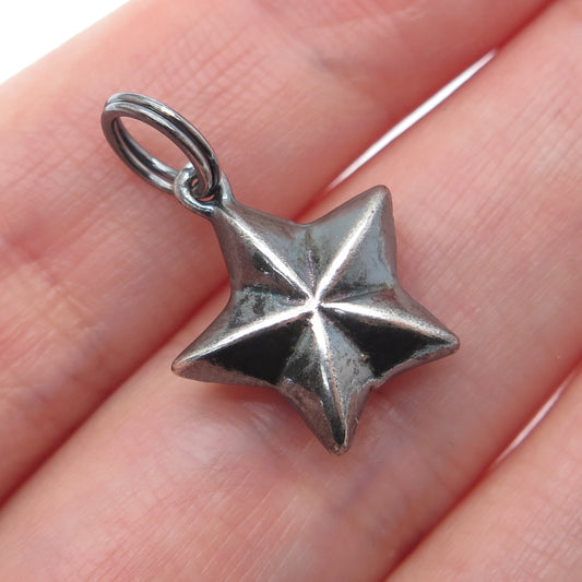 925 Sterling Silver Black Rhodium Vintage Star Minimalist Charm Pendant