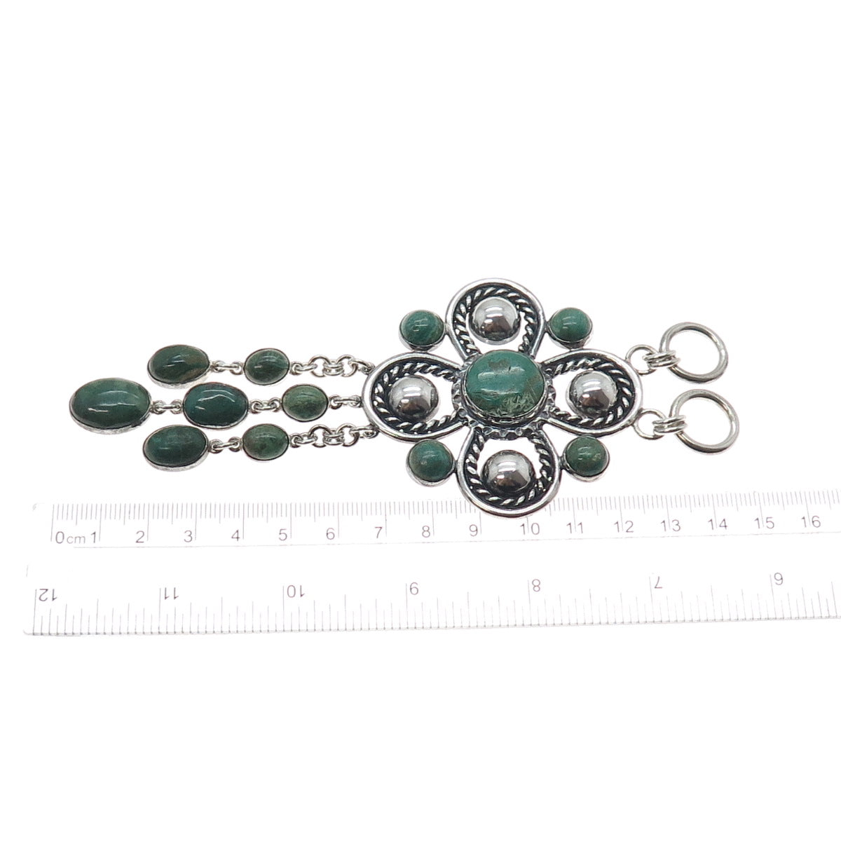 925 Sterling Silver Vintage Real Royston Turquoise Flower Centerpiece Pendant