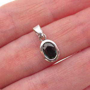 925 Sterling Silver Vintage Real Oval-Cut Sapphire Charm Pendant