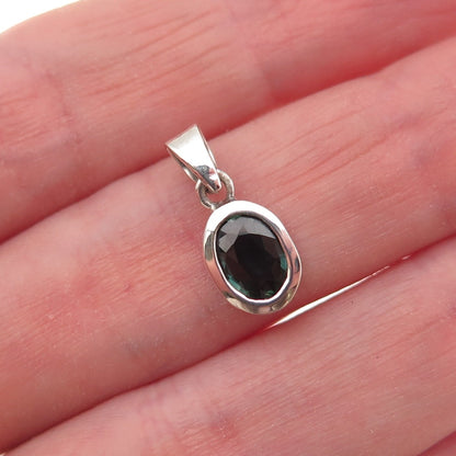 925 Sterling Silver Vintage Real Oval-Cut Sapphire Charm Pendant