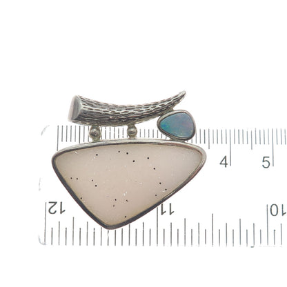 WHITNEY KELLY Sterling Silver Vintage Real Druzy & Opal Modernist Slide Pendant
