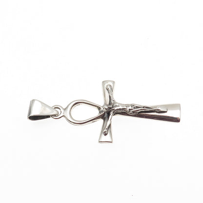 925 Sterling Silver Vintage Egyptian Ankh Crucifix Cross Charm Pendant