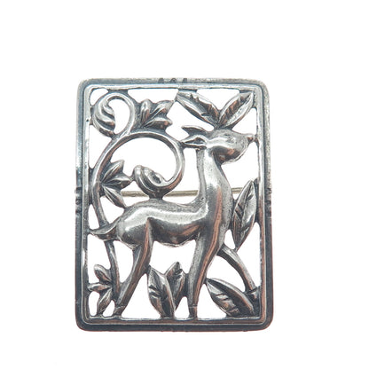 DANECRAFT 925 Sterling Silver Vintage Deer Floral Oxidized Pin Brooch