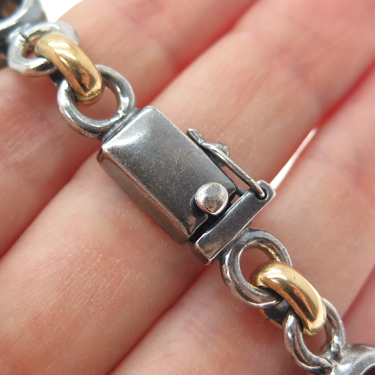 925 Sterling 2-Tone Vintage Mexico Horseshoe Heavy 101.5g Oxidized Necklace 18"